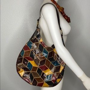 Vegan Leather Patchwork Hobo Brown Bag Purse